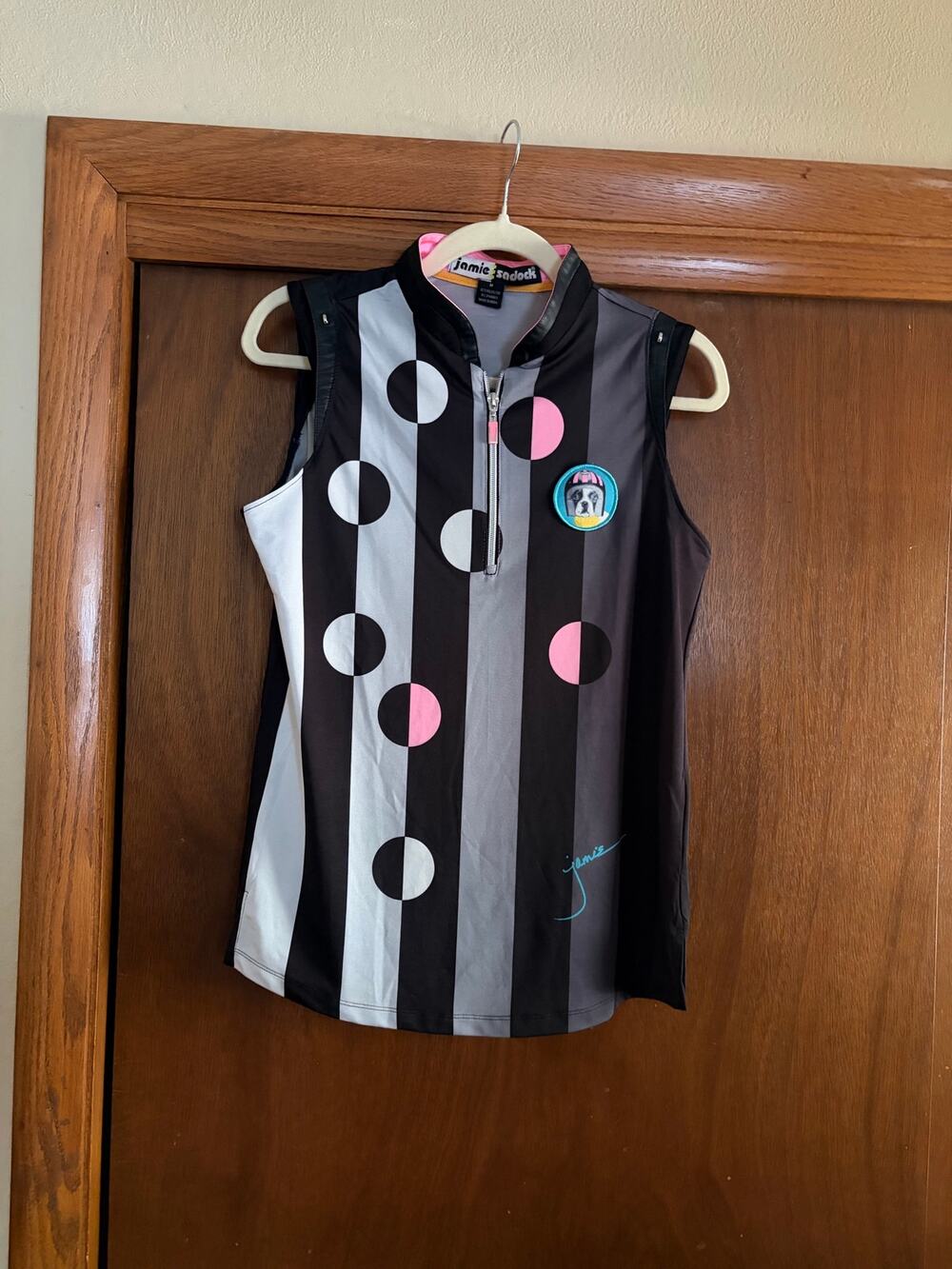 Jamie Sadock Sleeveless Golf Top Polka Dot Quarter Zip Stretch Size M